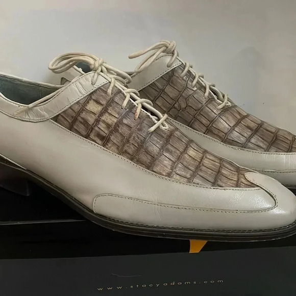 STACY ADAMS Men's Demetrius Buffalo Leather w/ Antiqued Croco Print Oxford - Picture 1 of 6